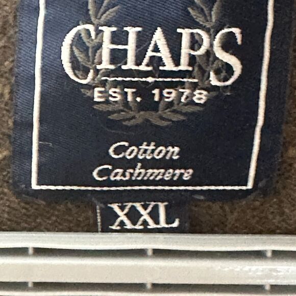 Chaps Sweater Mens XXL Brown V Neck Cashmere Cotton Smooth Long SL Logo Pullover - Picture 11 of 14